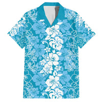 Hawaiian Lei Day Family Matching Off Shoulder Maxi Dress and Hawaiian Shirt Blue Hibiscus Flowers Lei Art