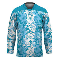 Hawaiian Lei Day Hockey Jersey Blue Hibiscus Flowers Lei Art LT9 Unisex Blue - Polynesian Pride