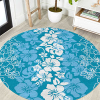 Hawaiian Lei Day Round Carpet Blue Hibiscus Flowers Lei Art LT9 Blue - Polynesian Pride