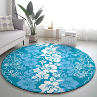 Hawaiian Lei Day Round Carpet Blue Hibiscus Flowers Lei Art LT9 - Polynesian Pride