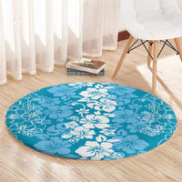 Hawaiian Lei Day Round Carpet Blue Hibiscus Flowers Lei Art LT9 - Polynesian Pride