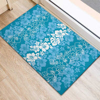 Hawaiian Lei Day Rubber Doormat Blue Hibiscus Flowers Lei Art