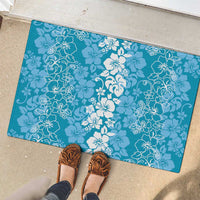Hawaiian Lei Day Rubber Doormat Blue Hibiscus Flowers Lei Art