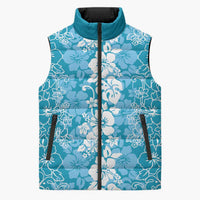 Hawaiian Lei Day Sleeveless Puffer Jacket Blue Hibiscus Flowers Lei Art - Polynesian Pride