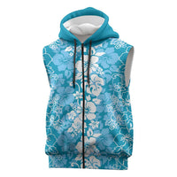 Hawaiian Lei Day Sleeveless Zip Hoodie Blue Hibiscus Flowers Lei Art LT9 Blue - Polynesian Pride