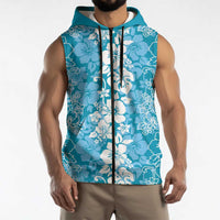 Hawaiian Lei Day Sleeveless Zip Hoodie Blue Hibiscus Flowers Lei Art LT9 - Polynesian Pride