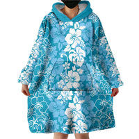 Hawaiian Lei Day Wearable Blanket Hoodie Blue Hibiscus Flowers Lei Art