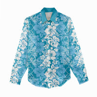 Hawaiian Lei Day Women Casual Shirt Blue Hibiscus Flowers Lei Art