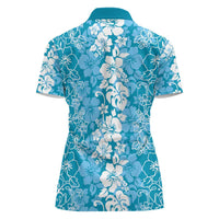 Hawaiian Lei Day Women Polo Shirt Blue Hibiscus Flowers Lei Art