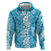 Hawaiian Lei Day Zip Hoodie Blue Hibiscus Flowers Lei Art