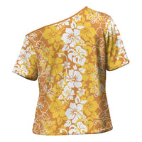 Hawaiian Lei Day Cross Shoulder Shirt Gold Hibiscus Flowers Lei Art - Polynesian Pride