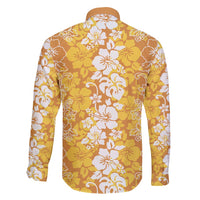 Hawaiian Lei Day Family Matching Off Shoulder Short Dress and Hawaiian Shirt Gold Hibiscus Flowers Lei Art