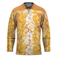 Hawaiian Lei Day Hockey Jersey Gold Hibiscus Flowers Lei Art LT9 Unisex Gold - Polynesian Pride