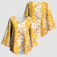 Hawaiian Lei Day Kimono Sleeve Blouse Gold Hibiscus Flowers Lei Art - Polynesian Pride