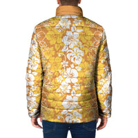 Hawaiian Lei Day Padded Jacket Gold Hibiscus Flowers Lei Art - Polynesian Pride