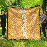 Hawaiian Lei Day Quilt Gold Hibiscus Flowers Lei Art