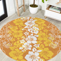 Hawaiian Lei Day Round Carpet Gold Hibiscus Flowers Lei Art