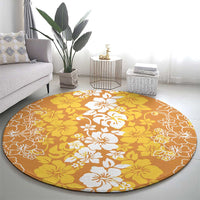 Hawaiian Lei Day Round Carpet Gold Hibiscus Flowers Lei Art