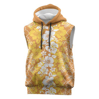 Hawaiian Lei Day Sleeveless Hoodie Gold Hibiscus Flowers Lei Art - Polynesian Pride