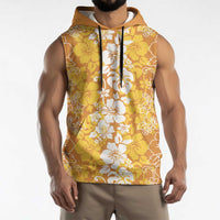 Hawaiian Lei Day Sleeveless Hoodie Gold Hibiscus Flowers Lei Art - Polynesian Pride