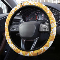Hawaiian Lei Day Steering Wheel Cover Gold Hibiscus Flowers Lei Art