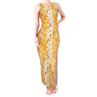 Hawaiian Lei Day Tank Maxi Dress Gold Hibiscus Flowers Lei Art