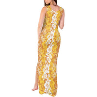 Hawaiian Lei Day Tank Maxi Dress Gold Hibiscus Flowers Lei Art