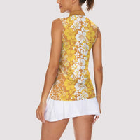 Hawaiian Lei Day Women Sleeveless Polo Shirt Gold Hibiscus Flowers Lei Art