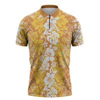 Hawaiian Lei Day Zipper Polo Shirt Gold Hibiscus Flowers Lei Art - Polynesian Pride