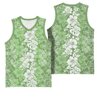 Hawaiian Lei Day Basketball Jersey Green Hibiscus Flowers Lei Art - Polynesian Pride