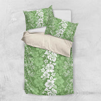Hawaiian Lei Day Bedding Set Green Hibiscus Flowers Lei Art