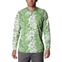 Hawaiian Lei Day Button Sweatshirt Green Hibiscus Flowers Lei Art