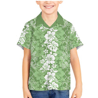 Hawaiian Lei Day Family Matching Mermaid Dress and Hawaiian Shirt Green Hibiscus Flowers Lei Art