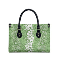 Hawaiian Lei Day Leather Bag Green Hibiscus Flowers Lei Art - Polynesian Pride