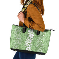 Hawaiian Lei Day Leather Tote Bag Green Hibiscus Flowers Lei Art