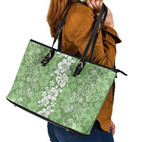 Hawaiian Lei Day Leather Tote Bag Green Hibiscus Flowers Lei Art