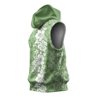 Hawaiian Lei Day Sleeveless Hoodie Green Hibiscus Flowers Lei Art - Polynesian Pride