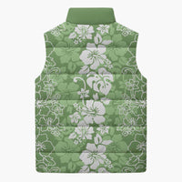 Hawaiian Lei Day Sleeveless Puffer Jacket Green Hibiscus Flowers Lei Art - Polynesian Pride