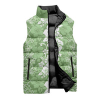 Hawaiian Lei Day Sleeveless Puffer Jacket Green Hibiscus Flowers Lei Art - Polynesian Pride