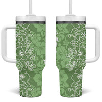 Hawaiian Lei Day Tumbler With Handle Green Hibiscus Flowers Lei Art