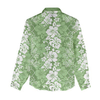 Hawaiian Lei Day Women Casual Shirt Green Hibiscus Flowers Lei Art