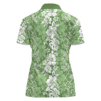 Hawaiian Lei Day Women Polo Shirt Green Hibiscus Flowers Lei Art