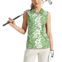 Hawaiian Lei Day Women Sleeveless Polo Shirt Green Hibiscus Flowers Lei Art