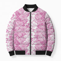 Hawaiian Lei Day Bomber Puffer Jacket Pink Hibiscus Flowers Lei Art - Polynesian Pride