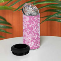 Hawaiian Lei Day 4 in 1 Can Cooler Tumbler Pink Hibiscus Flowers Lei Art