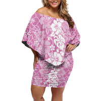 Hawaiian Lei Day Family Matching Off Shoulder Short Dress and Hawaiian Shirt Pink Hibiscus Flowers Lei Art