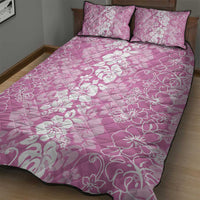 Hawaiian Lei Day Quilt Bed Set Pink Hibiscus Flowers Lei Art
