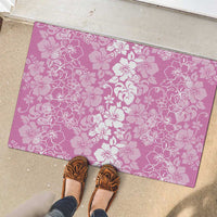 Hawaiian Lei Day Rubber Doormat Pink Hibiscus Flowers Lei Art
