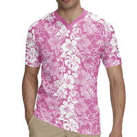 Hawaiian Lei Day Rugby Jersey Pink Hibiscus Flowers Lei Art