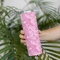 Hawaiian Lei Day Skinny Tumbler Pink Hibiscus Flowers Lei Art
